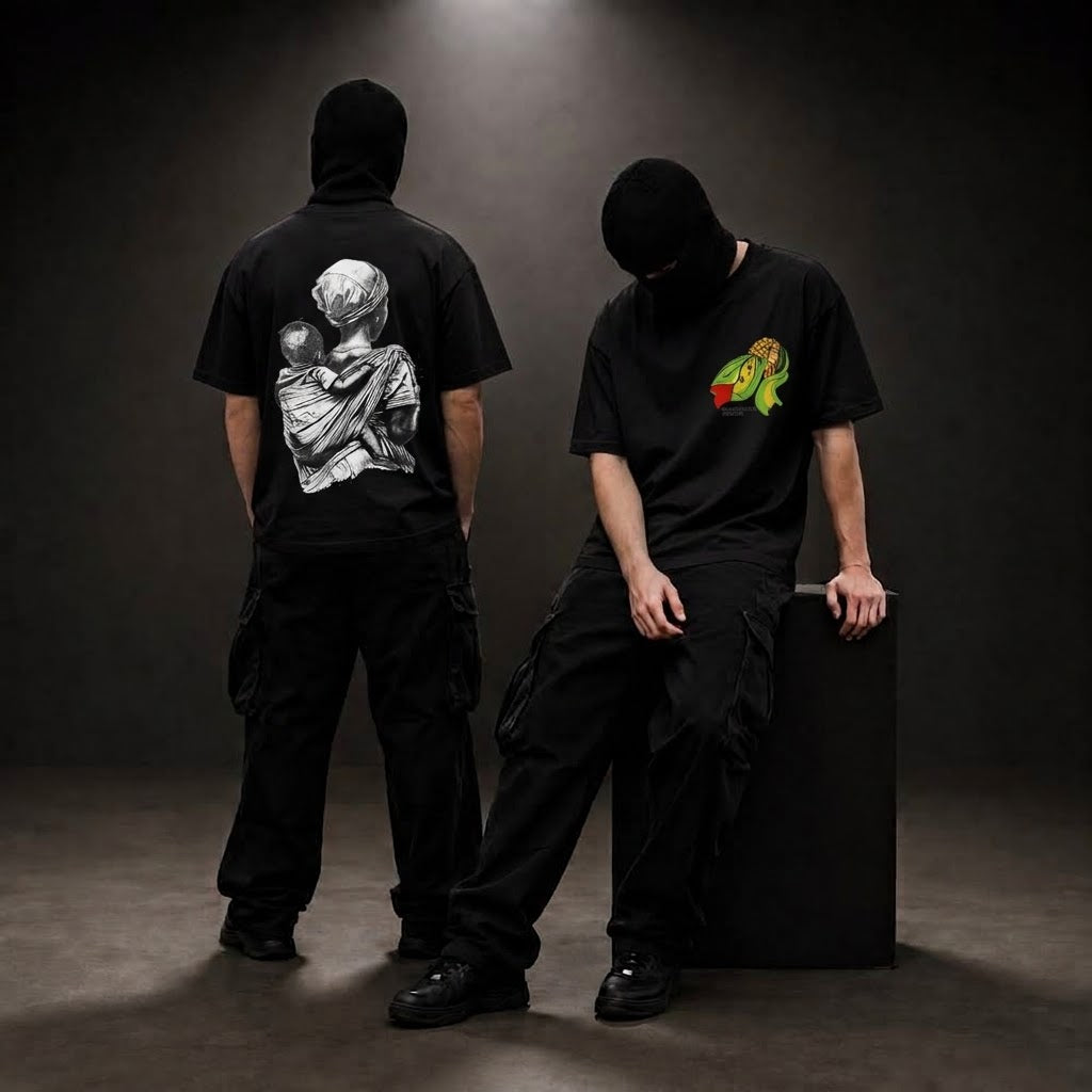 Camiseta Masculina Preta Algodão Premium Estampa Arte Nas Costas Streetwear